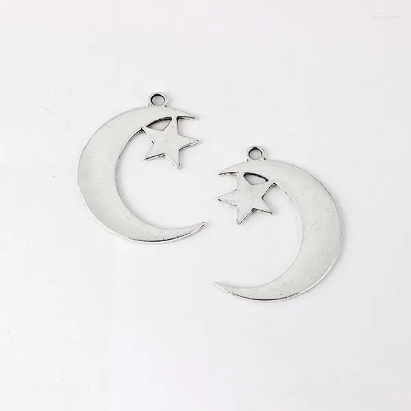 Dijes 20 piezas de plata tibetana, luna Celestial, estrella, media luna, colgantes para hacer collares, accesorios de joyería, 44x32mm