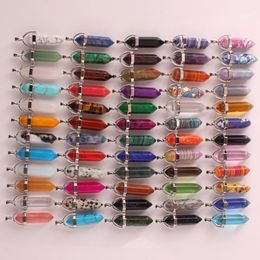 Charms 24 pcslot Diverse Natuursteen Carneool Quartz Point Hanger Mixed Pillar Bullet Charms Chakra Slinger 32*8mm 230607