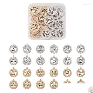 Charmes 24 Pcs Vintage Mode 12 Constellation Signe Du Zodiaque Pendentifs Or / Sier Pour Femmes Collier Bracelet Diy Fabrication De BijouxCharms Dr Dhso7