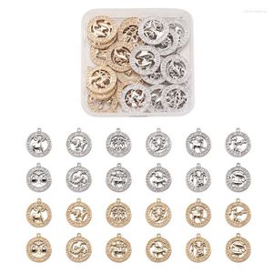 Charms 24Pcs Vintage Fashion 12 Constellation Signe du Zodiaque Pendentifs Or / Argent Pour Femmes Collier Bracelet DIY Fabrication de BijouxCharms