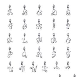 Charms 26 Lettres Alphabet Pendentif Charms 925 Sterling Sier Langue Manuscrite Pendentifs Charme Pour Bracelets Et Collier Q2 Drop De Dhw2E