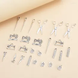 Charms 26 stks/partij Antiek Zilver Kleur Legering Naald Schaar Hanger DIY Armband Ketting Voor Sieraden Maken Accessoires