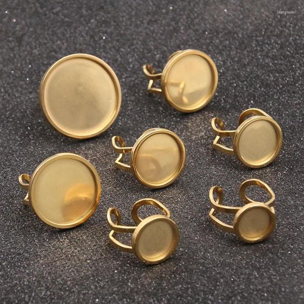 Breloques 2 pièces 7 tailles en acier inoxydable, couleur argent et or, cabochon rond, anneaux réglables, lunette vierge, accessoires de fabrication de bijoux à faire soi-même