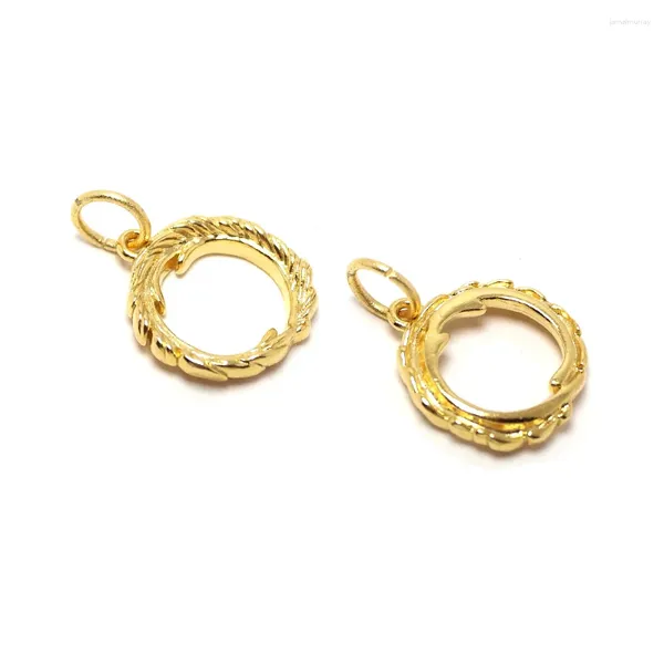 Dijes 2 uds. Collar de gota de plumas chapado en oro de 24k accesorios de pendientes de latón anillo de arena fabricación de joyería de colgantes redondos