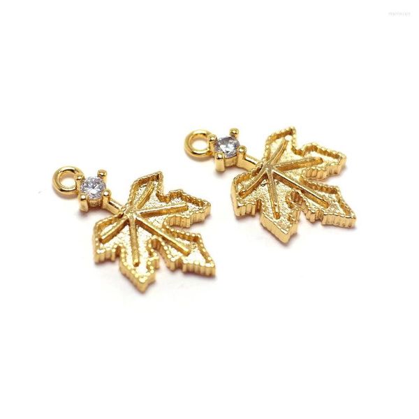 Breloques 2 pièces feuille boucles d'oreilles 24K couleur or plaqué laiton pendentif 17x10mm Zircon goutte boucle d'oreille bijoux collier fabrication