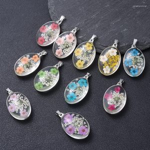 Breloques 2 pièces ovale Transparent résine époxy conservé fleur fraîche éternelle séchée pendentifs pour la fabrication de bijoux accessoires