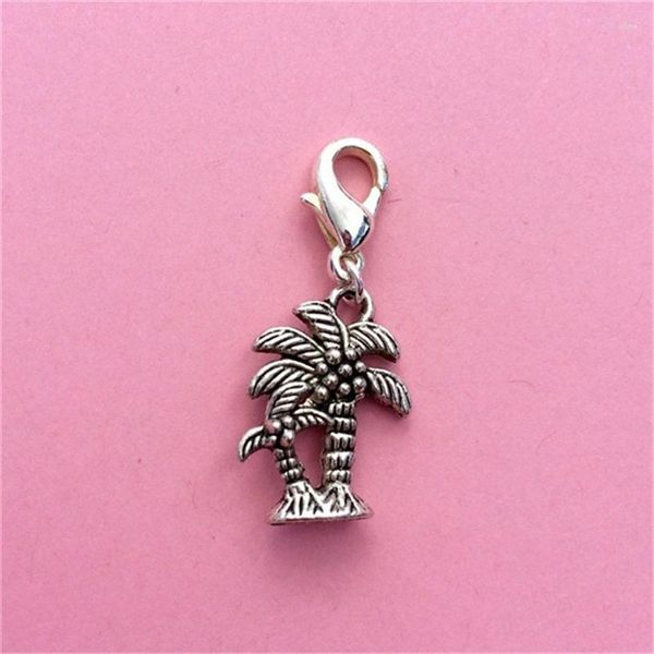 Breloques 2X Arbre Charm Vieilli Argent Couleur Paume Clip Sur Fermeture Éclair Unique Idée Cadeau D'été Vacances Plage Accessoire