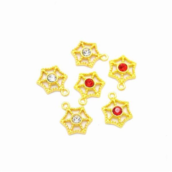 Charms 300 Unids / lote Colgante de tela de araña de color dorado con diamantes de imitación 14X10Mm Bueno para Diy Fabricación de joyería artesanal Hallazgos de entrega de gota Com Dhgbs