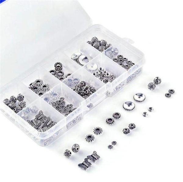 Charms 300pcs Silver Flower Beads Metal redondo para la amistad Braceletas Joyas que fabrican collares CHARMS7132454