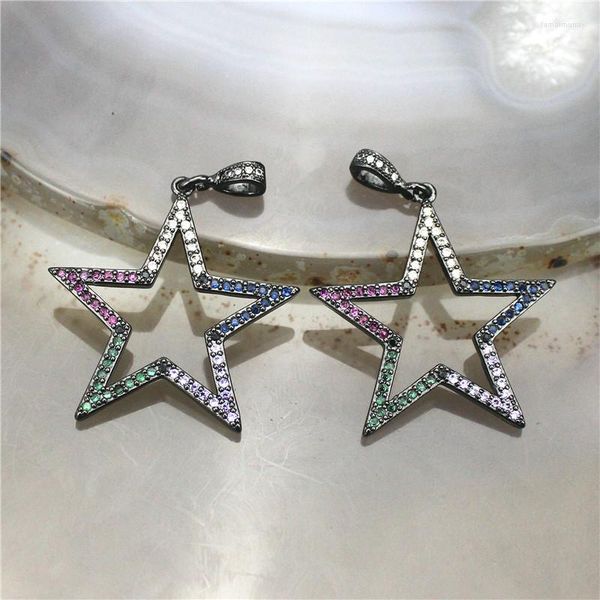 Dijes 30mm 10 unids/lote moda colorido Cz colgante cinco puntas estrella forma Cubic Zircon encanto pendiente/collar componente de joyería