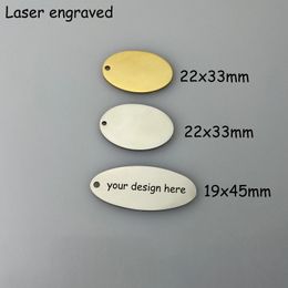 Charms 30 stuks 22x33m 19x45mm ovale tags lasergraveer uw ontwerp ovale sleutelhanger tag roestvrijstalen tag armband bedels 231031