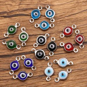 Charmes 30 pièces 7x13mm connecteur en acier inoxydable huile goutte à goutte démon oeil pendentifs pour bijoux à bricoler soi-même faisant des fournitures en gros