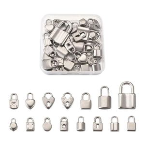 Breloques 30 pièces boîte en acier inoxydable coeur cadenas balancent serrure pendentifs pour bracelets à faire soi-même colliers bijoux artisanat Keyhcian Making337t