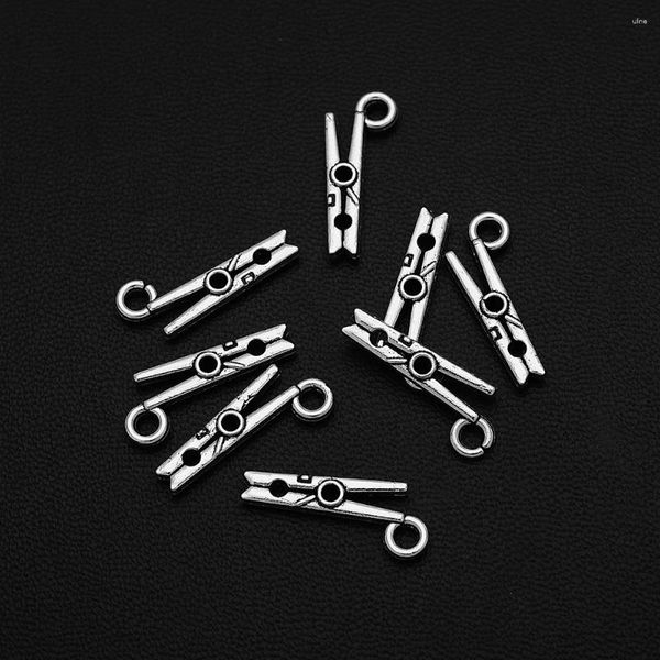 Dijes 30 unids/lote 8x19mm Clip Chapado en plata antigua colgante de pinza para ropa DIY suministros de joyería accesorios al por mayor