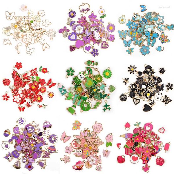 Charmes 30 pièces mixte coloré papillon fleur Animal plante amour émail alliage pendentif charme pour boucles d'oreilles Bracelet bricolage bijoux faisant cadeau