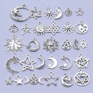 Charms 30pcs Willekeurige Mix Sliver Kleur Zon Maan Pentagram Sky Star Hangers Sieraden Maken DIY Handgemaakte Ambachtelijke Bevindingen Accessoires