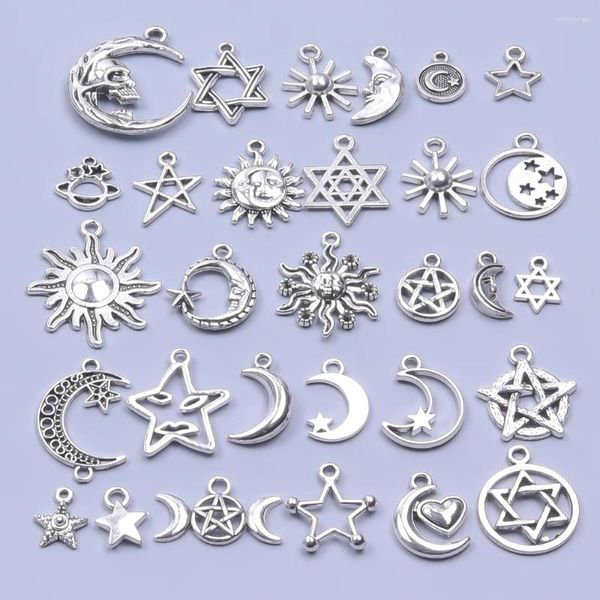 Breloques 30 pièces mélange aléatoire couleur argent soleil lune pentagramme ciel étoile pendentifs fabrication de bijoux bricolage artisanat résultats accessoires