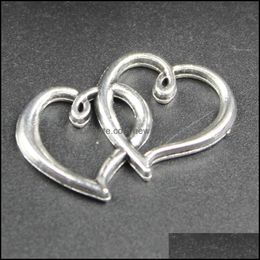 Encantos 30x18 mm 100 unids aleación doble corazón encantos antiguo sier colgante para collar joyería haciendo hallazgos entrega entrega 2021 Newdhbest Dhrv3