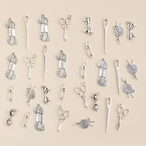 Charms 31 stks/partij Gemengde Tibetaans Zilver Kleur Wol Garen Bal Naald Hangers DIY Ketting Armband Voor Sieraden Maken Accessoires