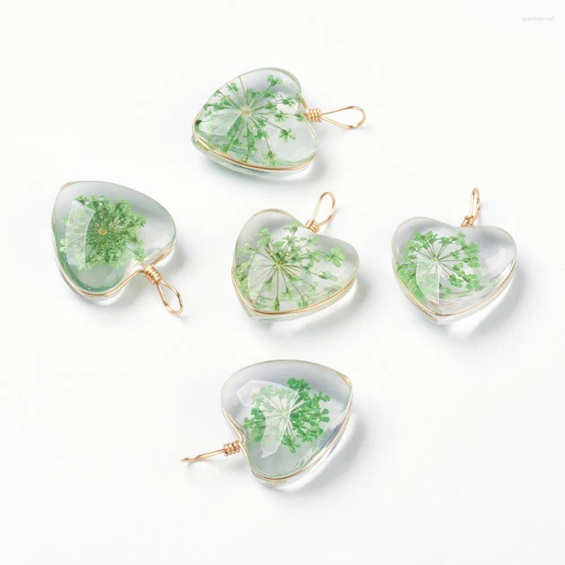 Charms 3st Hjärtlampor hängande ovalt droppglas med inre blomma för smycken som gör diy armband halsband hantverk dekor