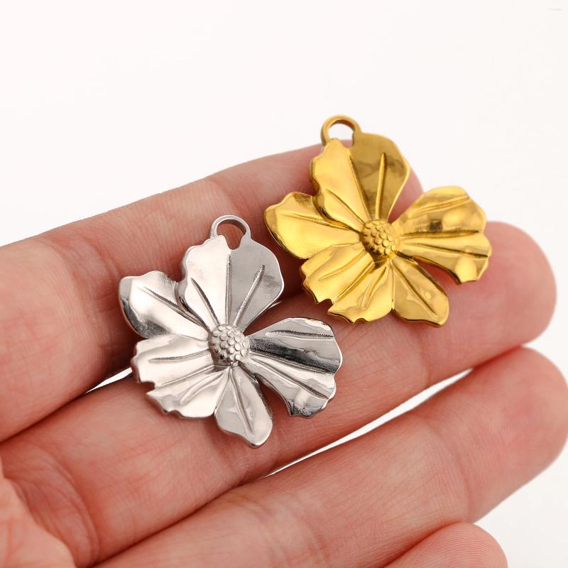 Charms 3Pcs/Lot 18K Plated Flower Stainless Steel Peach Blossom Pendant DIY Necklace Bracelet For Bohemia Earring Jewelry Making