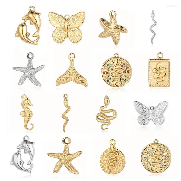 Charms 3 pièces/lot mignon papillon miroir poli 316 en acier inoxydable bricolage charme serpent femmes bijoux étoile de mer cheval de mer collier pendentif