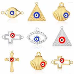 Charmes 3 pièces/lot émail bleu rouge couleur mauvais œil Corss en acier inoxydable Triangle coquille bijoux à bricoler soi-même boucle d'oreille collier faisant pendentif