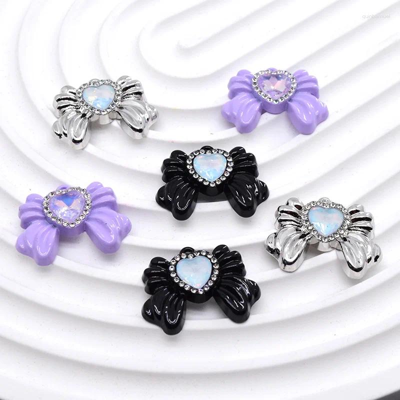 Charms 3pcs Princess Bow Tie Crystal Hearts Alloy Bowknot Love Earring Keychain Pendant Accessory Diy Jewelry