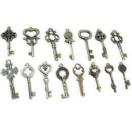 Charms 40 stcs/1 set Fancy Heart Bow ketting hanger antieke vintage oude look bronzen skelet sleutels sleutels drop levering 202 dhs8f