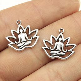 Charmes 40 pièces charme Yoga Om Lotus Padmasana 16x18mm pendentifs plaqués argent Antique faisant bricolage à la main tibétain trouver des bijoux