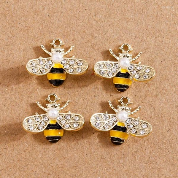 Dijes 4 Uds 18 14mm lindos colgantes de abeja de animales de cristal para fabricación de joyería DIY pendientes collar accesorios suministros