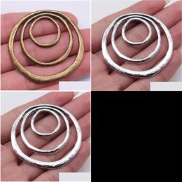 Charms 4pcs 49x51mm 3-laags cirkels hanger voor sieraden maken antieke bronzen sier vergulde accessoires drop levering dhfpc