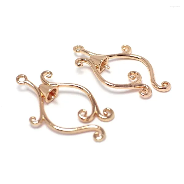 Breloques 4 pièces boucles d'oreilles fleurs étamines pendentif en laiton plaqué or Rose 31x17.5mm boucle d'oreille fabrication de bijoux collier peut être incrusté