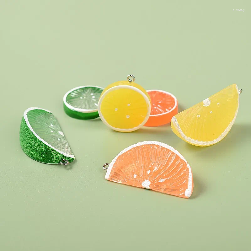 チャーム5/10/PCS宝石用のレモンスライスかわいい樹脂フルーツブレスレットネックレスキーチェーンペンダントDIYクラフト韓国