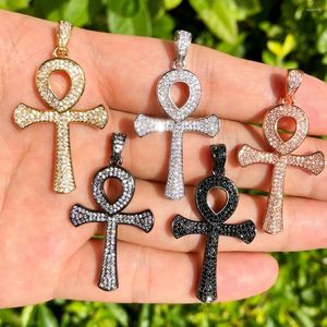 Charmes 5 Pcs Cubic Zirconia Pave Égyptien Ankh Or Argent Noir RoseGold Métal Pendentif Pour Artisanat Bracelet Collier Bijoux