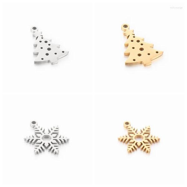 Breloques 5 pièces en acier inoxydable flocon de neige/arbre connecteur dames cadeau bijoux à bricoler soi-même accessoires collier pendentif décoration de noël