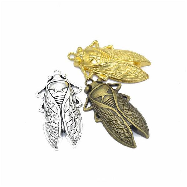 Charms 50 piezas colgante de cigarra grande 61X34Mm para hacer manualidades Antique Sier Bronze Gold Drop Delivery Jewelry Findings Components Dh7Na