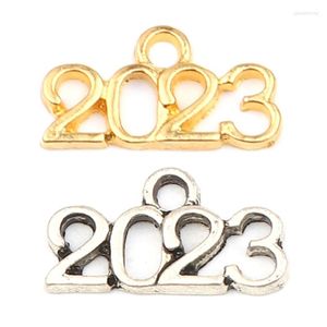 Breloques 50 pièces année numéro breloque creux 2023 en forme de pendentif en alliage ornements pour anniversaire fabrication de bijoux bricolage artisanat F3MD