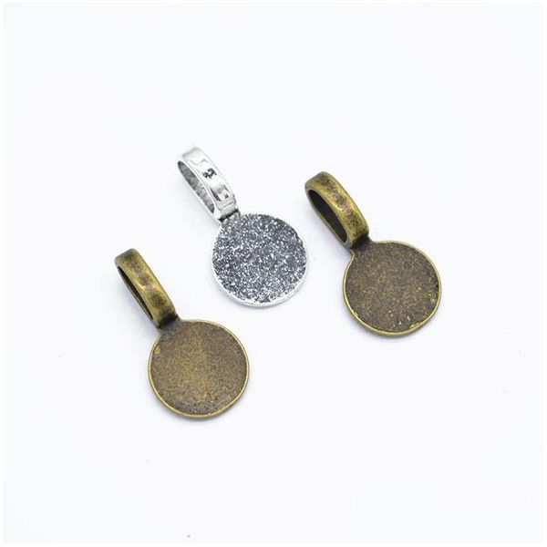 Charmes 500Ppcs colle ronde sur tampon plat Bails bijoux Scrabble pendentif à breloque connecteur pour faire Sier et Bronze couleur goutte Dhwp9