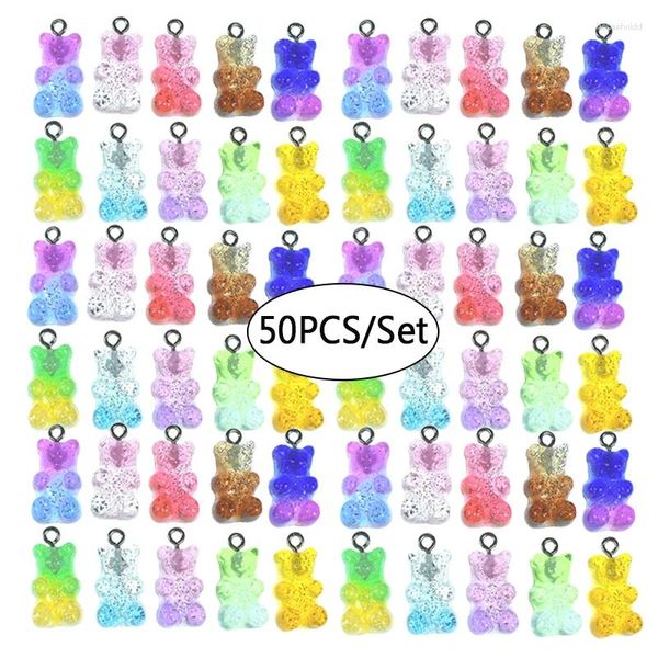 Dijes 50 uds/22 11mm oso de resina Flatback Gummy Little Glitter Charm colgante para collar pendiente fabricación de joyas DIY