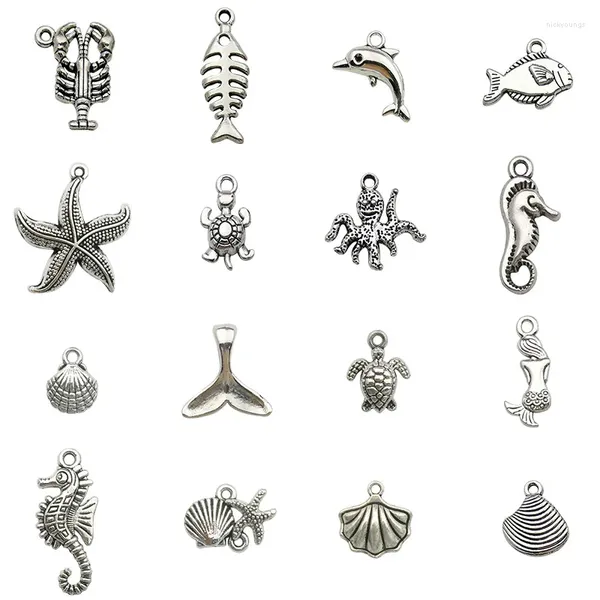 Encantos 50pcs aleación mezclada océano animal concha pescado joyería hacer colgantes hallazgos accesorio