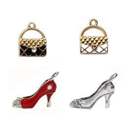 Charmes 50 pièces noir blanc dames sac à main 3D rouge chaussures à talons hauts charme pour bijoux à bricoler soi-même Bracelet collier boucles d'oreilles fabrication à la main accessoire Dhzsd