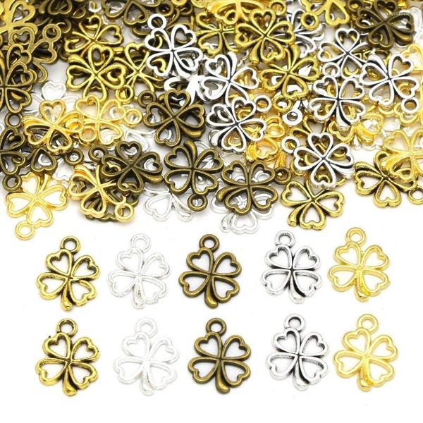 Dijes 50 Uds trébol Irlanda suerte cuatro hojas colgantes forma de corazón hoja metales encanto para joyería fabricación DIY pulsera collar