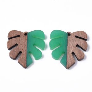 Charmes 50pcs fabriqués à la main en bois naturel vintage avec pendentif en résine design Monstera feuille forme collier boucle d'oreille bijoux Findi267c