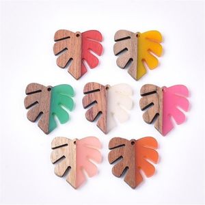 Charmes 50pcs fabriqués à la main en bois naturel vintage avec pendentif en résine Design Monstera feuille forme collier boucle d'oreille bijoux Findi335a