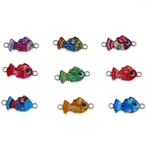 Encantos 50 Uds joyería accesorios de bricolaje coreano doble colgante colorido patrón de peces gota aceite aleación collar pulsera pequeño colgante Accesso