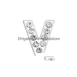 Charms 50 stcs/lot 8mm v FL Rijnstenen Sier Slide Letter Diy Fit voor lederen armband Telefoonstrips SL0010 Drop levering sieraden Findi Dhotv