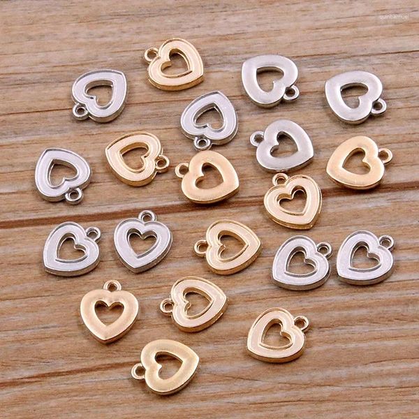 Charmes 50pcs en gros 2024 10 17mm 2 couleurs en métal en alliage de Zinc MINI coeur idéal pour bijoux pendentif creux fabrication bricolage artisanat fait à la main