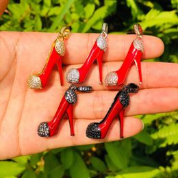 Charms 5pcs 3D Red High Heel Shoe For Women Bracelet Necklace Making Cubic Zirconia Pave Pendant Jewelry Accessories Wholesale 282Z