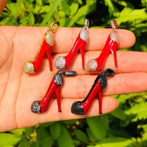 Charms 5 stcs 3D Red High Heel Shoe voor vrouwen Bracelet ketting maken Kubieke zirkonia Pave hangerse sieraden Accessoires hele232H